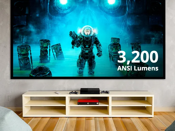 ViewSonic PX701-4K cho màn lớn thay tivi trong phòng khách Máy chiếu ViewSonic PX701-4K chiếu màn lớn trong phòng khách gia đình