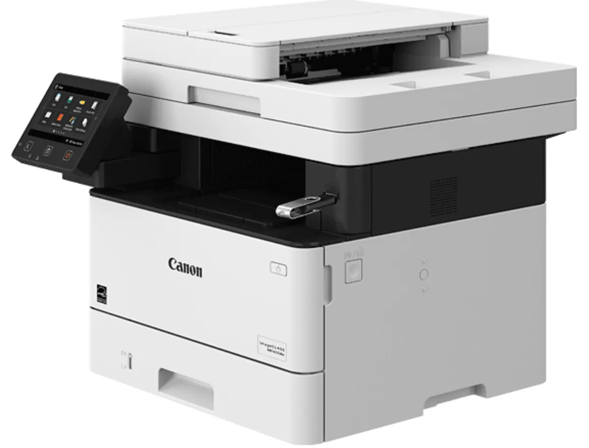 Bộ nạp tài liệu hai mặt DADF trên Canon MF453dw Máy in canon mf453dw nhìn nghiêng với bộ nạp tài liệu DADF