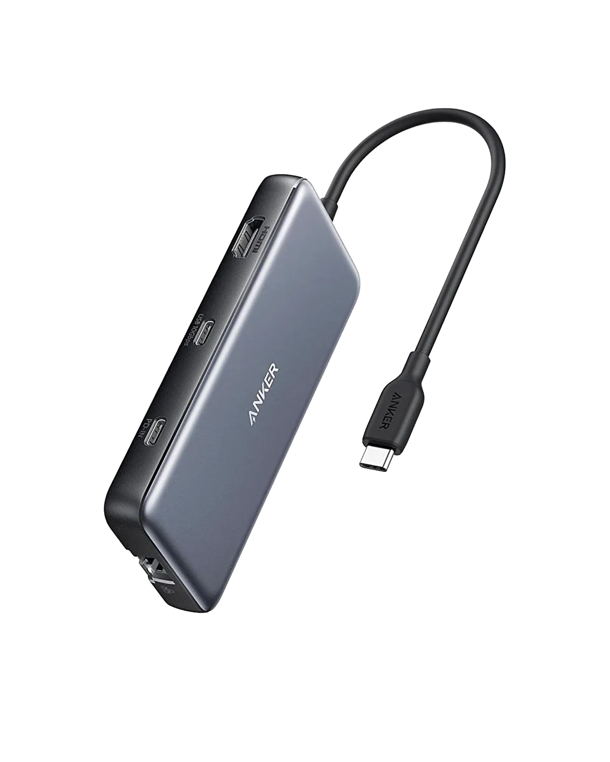 Các cổng ra của Anker 555: HDMI 4K@60Hz, USB 10Gbps, Gigabit Ethernet Cổng kết nối phía sau Hub USB-C Anker 555: HDMI, USB-A, USB-C, Ethernet RJ45