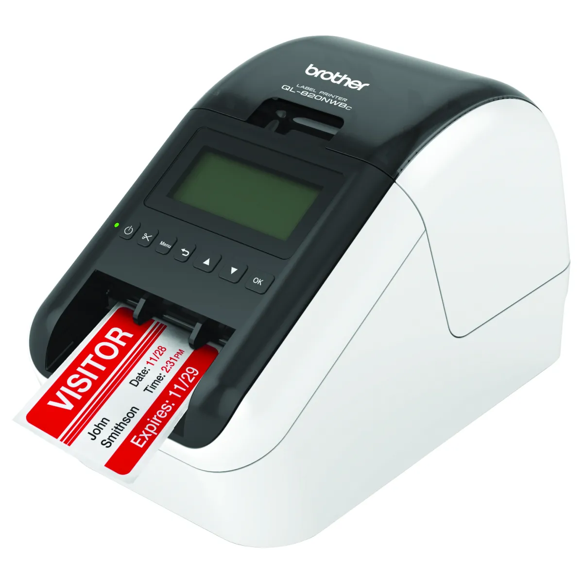 Brother QL-820NWBc in 2 màu đen/đỏ trên nhãn DK Máy in nhãn Brother QL-820NWBc in tem nhãn 2 màu đen đỏ