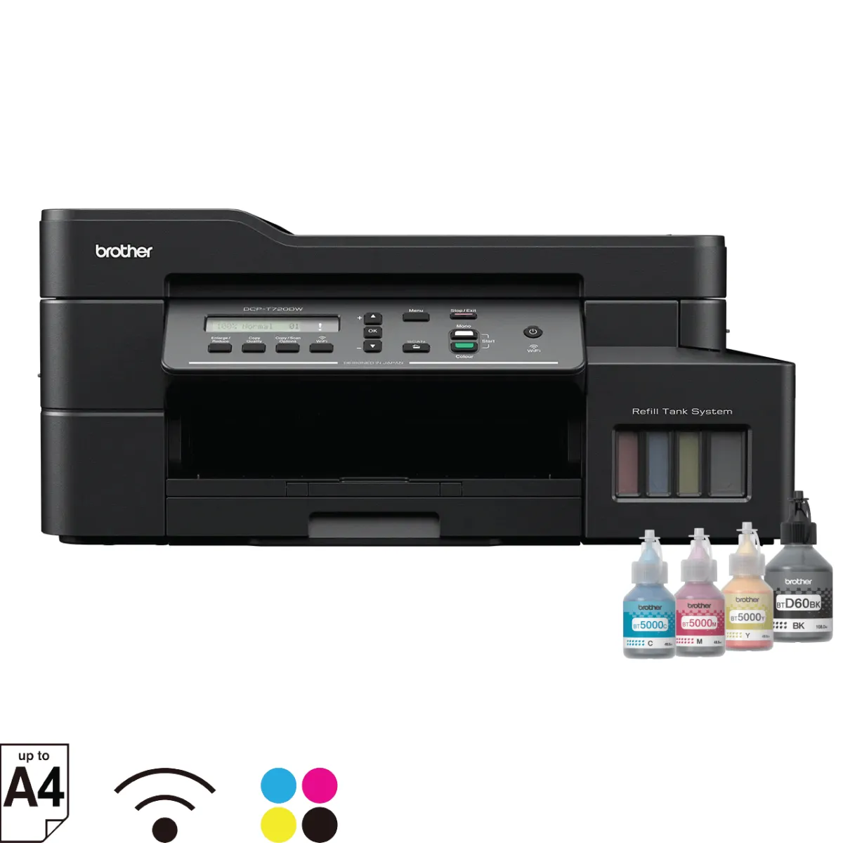 Máy in Brother DCP-T720DW: in, scan, copy, in 2 mặt tự động và WiFi Máy in Brother DCP-T720DW phun màu đa năng hệ mực liên tục