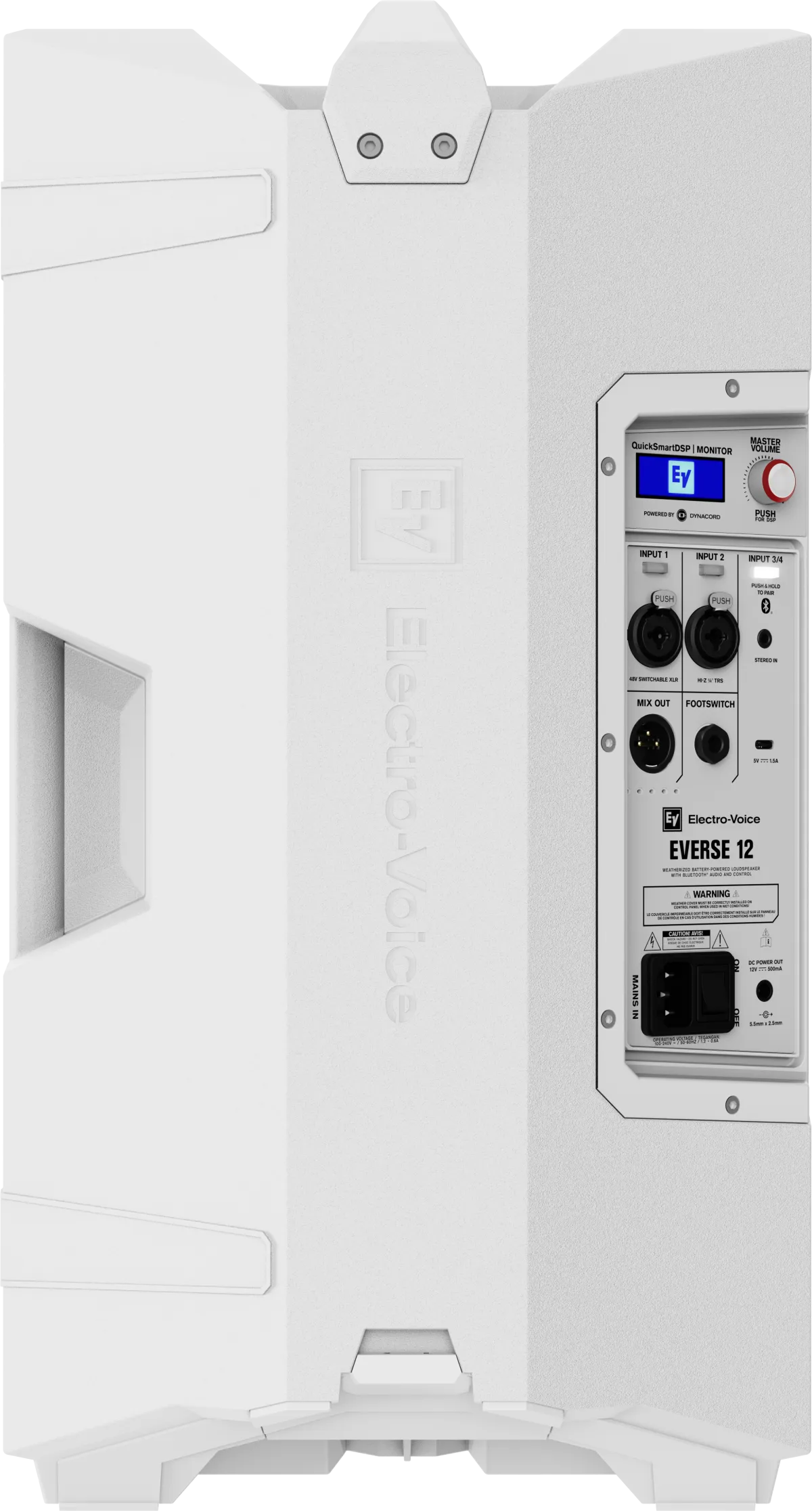 Mặt sau loa Electro-Voice EVERSE 12 với mixer và cổng kết nối