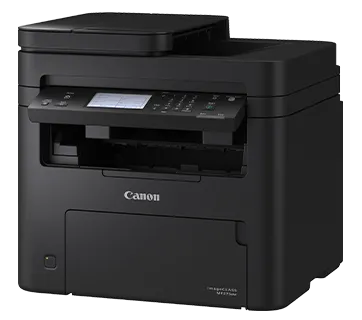 Canon MF275dw hỗ trợ in không dây từ điện thoại qua AirPrint và Mopria Máy in Canon MF275dw không dây nhìn góc nghiêng cho thấy khay ADF phía trên