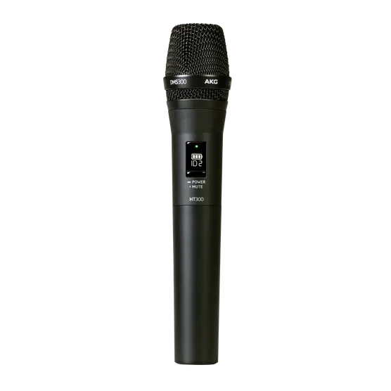 Micro HT300 — capsule AKG chính hãng, nút mute, pin 2xAA 12 giờ liên tục Micro cầm tay HT300 của bộ AKG DMS300 với màn hình LCD và nút tắt tiếng