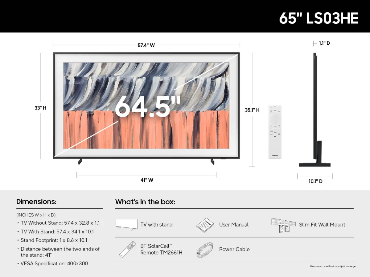 Cận cảnh màn hình chống chói Tivi khung tranh The Frame 65 inch Samsung QA65LS03HE