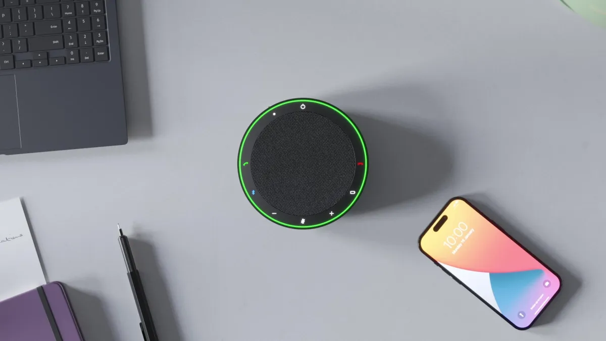 Microphone Quality Indicator hiển thị mức thu giọng theo thời gian thực Vành đèn chỉ báo chất lượng micro trên loa hội nghị Jabra Speak2 75