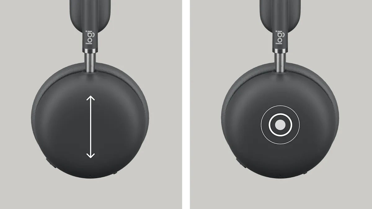 Điều khiển và lật cần micro tắt tiếng trên Zone Wireless 2 Nút điều khiển thông minh trên tai nghe Logitech Zone Wireless 2