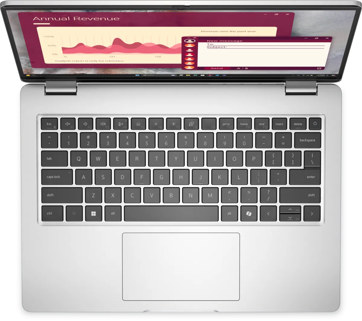 Bàn phím có đèn nền và phím Copilot trên Dell Pro 14 PC14250 Bàn phím Dell Pro 14 PC14250 có phím Copilot và touchpad rộng