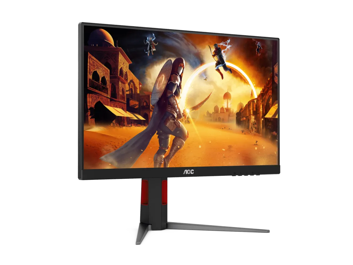 Màn hình AOC 24G4 góc nghiêng cho thấy chân đế điều chỉnh độ cao