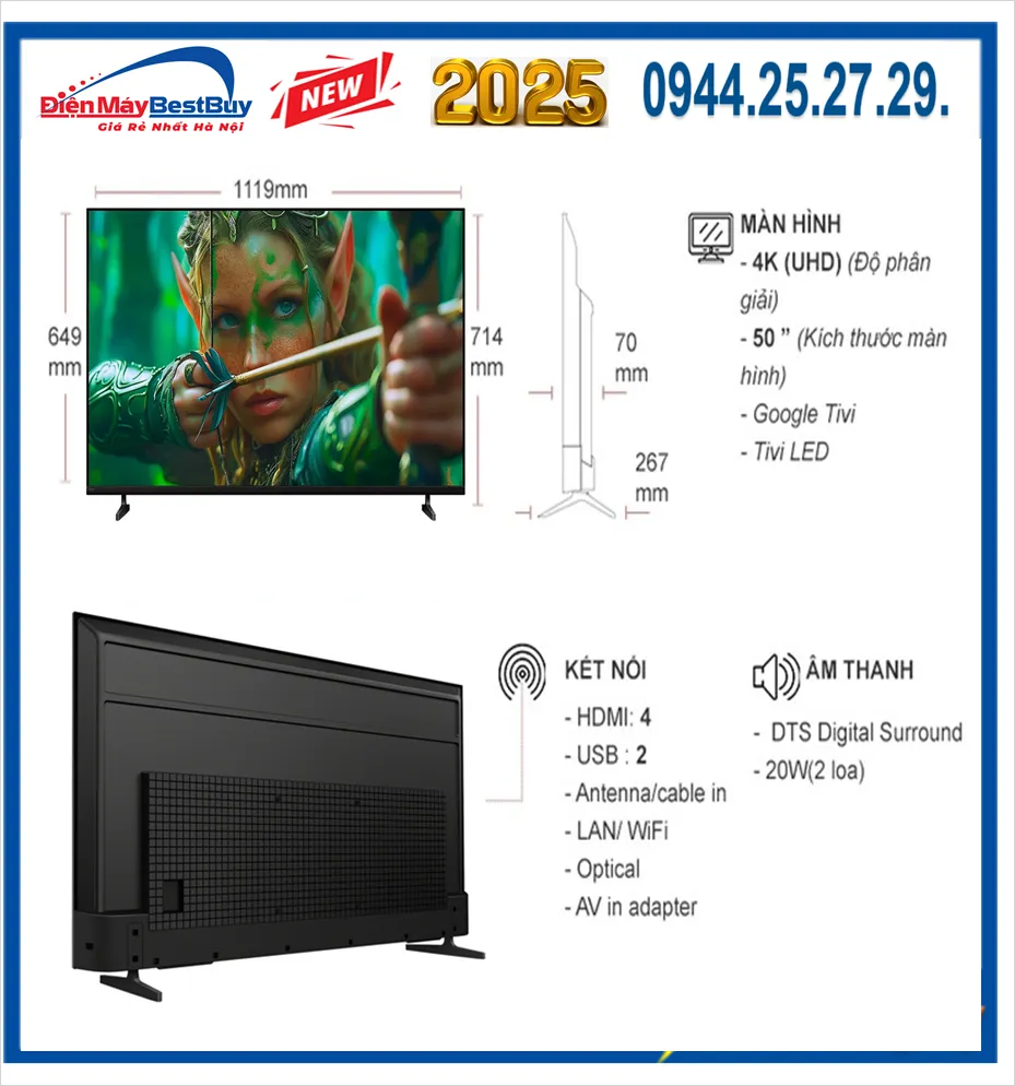 Bảng thông số kỹ thuật tivi Sony BRAVIA 2 II K-50S25VM2 Thông số kỹ thuật tivi Sony BRAVIA 2 II 50 inch K-50S25VM2