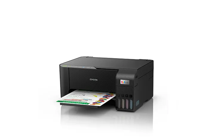 Thiết kế nhỏ gọn của máy in Epson L3250 đặt vừa bàn làm việc Máy in Epson L3250 góc nghiêng thân máy gọn cho bàn làm việc nhỏ