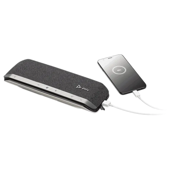Poly Sync 40 vừa là loa hội nghị vừa sạc điện thoại khi họp dài Loa hội nghị Poly Sync 40 sạc điện thoại qua cổng USB phụ