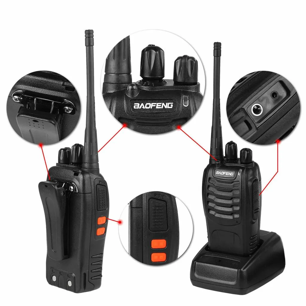 BF-888S thường được bán theo bộ 2 máy kèm sạc đôi – tiện lợi cho sự kiện cần nhiều thiết bị Bộ đàm Baofeng BF-888S kèm phụ kiện sạc và tai nghe