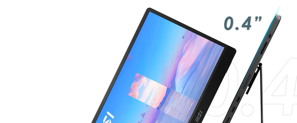 Thân máy MSI PRO MP161 E2 dày 1,08 cm, nặng 0,75 kg, bỏ vừa balo Màn hình di động MSI MP161 E2 mỏng 1.08 cm nhẹ 0.75 kg