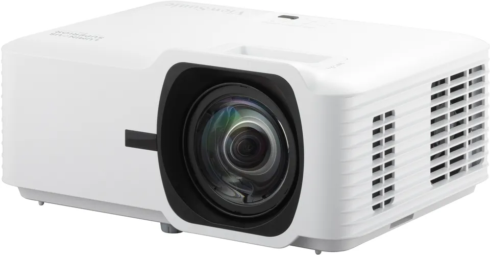 Cụm cổng kết nối ViewSonic LS711W: 2 HDMI, USB-A, RS-232 ViewSonic LS711W góc nghiêng cho thấy cổng kết nối HDMI và thiết kế short throw