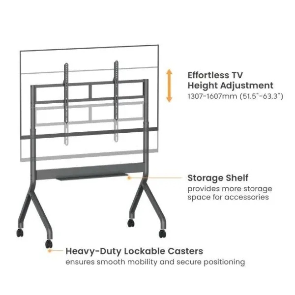 Kệ để OPS, đầu phát và bánh xe heavy-duty có khóa trên chân Lumi TTL14-68TW Kệ phụ kiện và bánh xe khóa của chân tivi di động Lumi TTL14-68TW