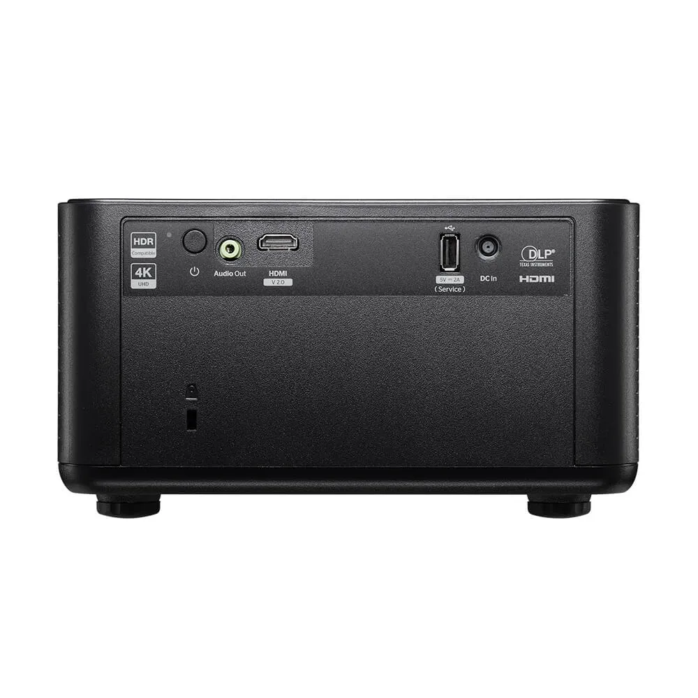 Cổng HDMI, audio và nguồn phía sau máy chiếu Optoma Photon Life PK31 Mặt sau máy chiếu Optoma Photon Life PK31 với cổng HDMI và kết nối
