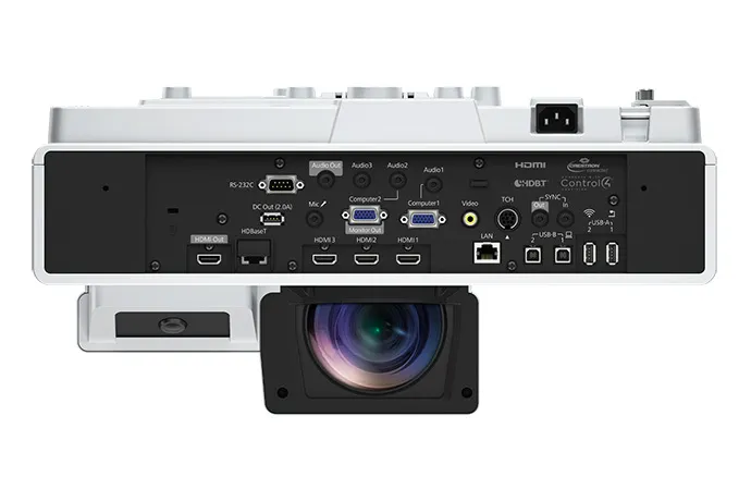 Cụm cổng kết nối phong phú gồm HDBaseT của Epson EB-1485Fi Bảng điều khiển và cổng kết nối máy chiếu Epson EB-1485Fi
