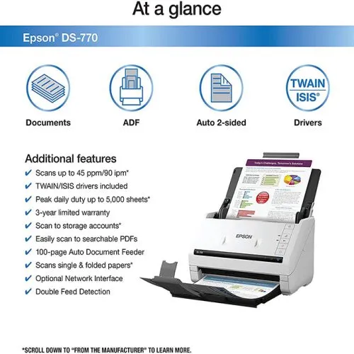 Epson WorkForce DS-770II - ADF 100 tờ, 7.000 trang/ngày Epson WorkForce DS-770II khay nạp ADF 100 tờ