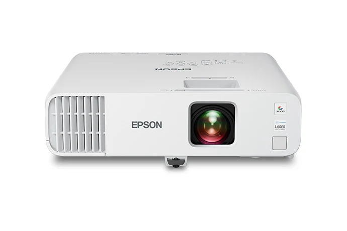 Máy chiếu Epson EB-L260F mặt trên - tem model EB-L260F, nguồn sáng Laser, bảng điều khiển