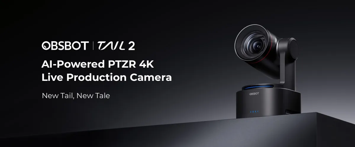 OBSBOT Tail 2 - thiết kế PTZR xoay ống kính 90 độ OBSBOT Tail 2 camera PTZR 4K live production