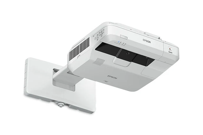 Máy chiếu Epson EB-700U treo tường ultra short throw - góc nghiêng phải lộ bảng điều khiển phía trên