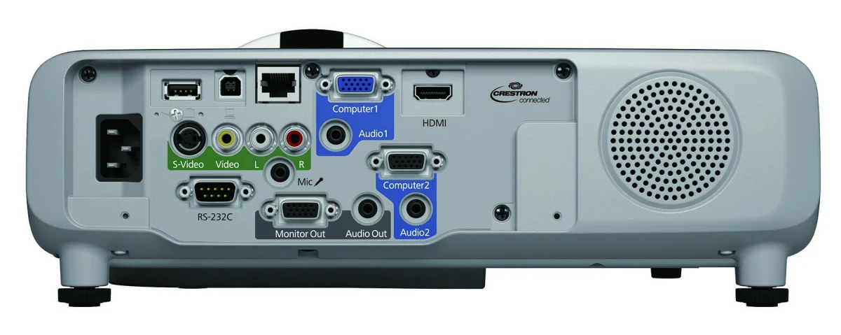 Cổng kết nối máy chiếu Epson EB-536Wi - HDMI, 2 VGA Computer, LAN RJ45, USB-A/B, RS-232C, Mic, S-Video, hỗ trợ Crestron
