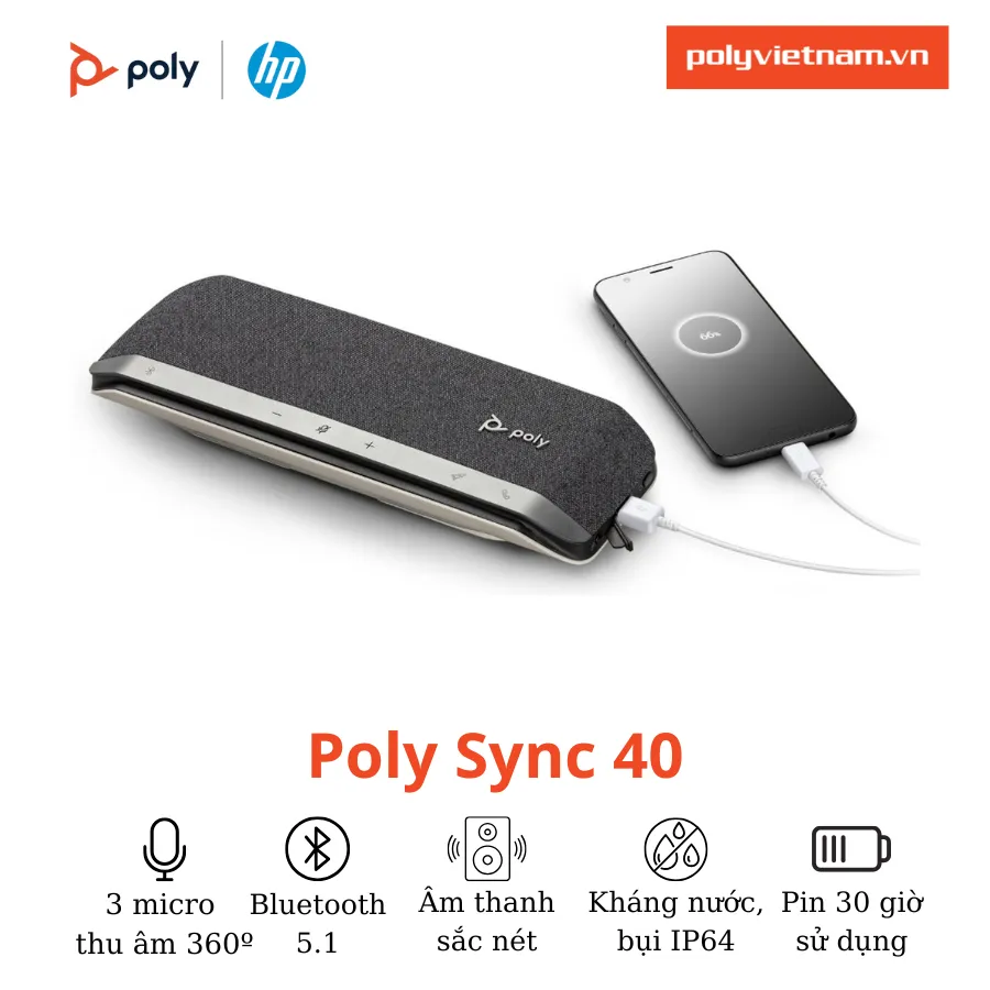 Poly Sync 40 - 3 micro định hướng, loa 50mm full-duplex Poly Sync 40 mảng micro và loa