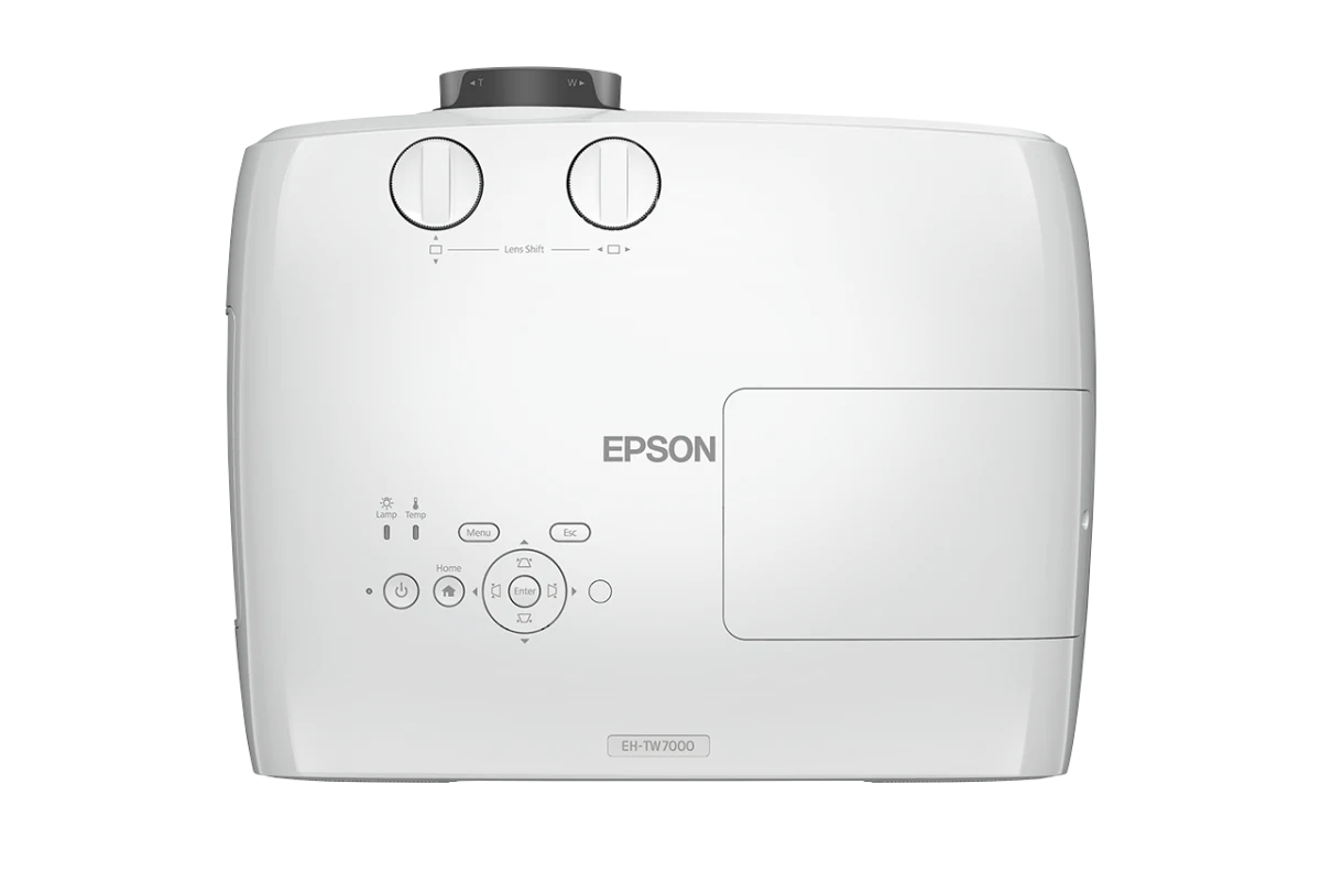 Mặt trên máy chiếu Epson EH-TW7000 - 2 núm Lens Shift dọc/ngang và bảng điều khiển