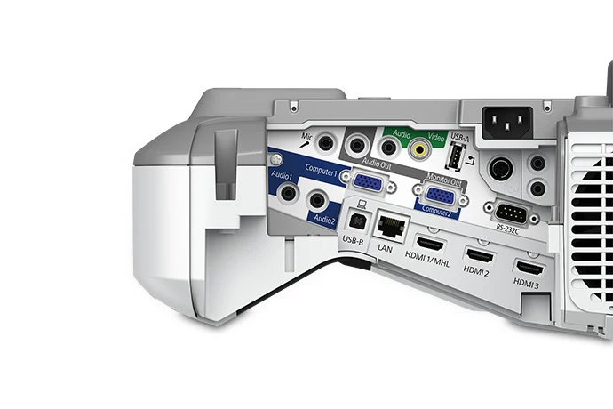 Cổng kết nối Epson EB-695Wi - 3 HDMI, 2 VGA (Computer1/2), Monitor Out, USB-A/B, LAN, RS-232C, Microphone, Composite Video