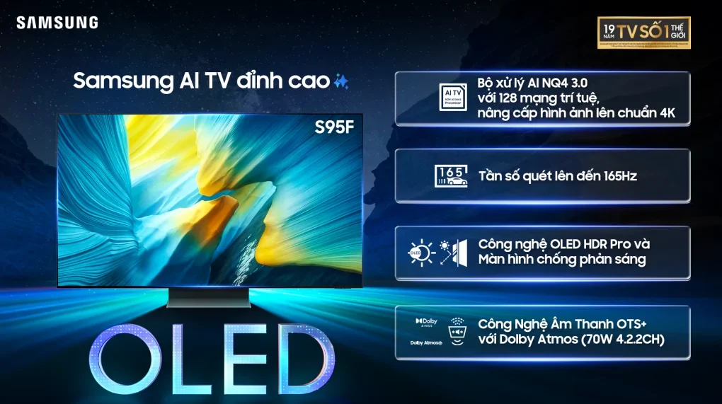 Tivi Samsung OLED 83 inch QA83S95F 4K Vision AI - flagship OLED chống chói Glare-Free