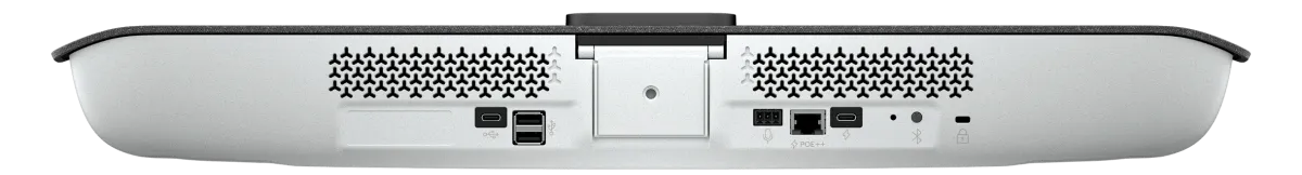 Mặt sau Poly Studio V12 với đầy đủ cổng USB-C, USB-A, Ethernet PoE++ Poly Studio V12 mặt sau: cổng USB-C, USB-A, RJ-45 PoE++, thiết kế kết nối đa dạng