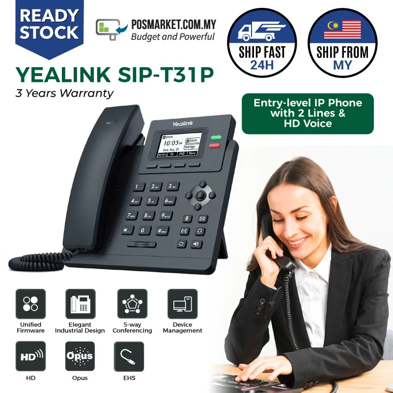 Yealink SIP-T31P - màn LCD 2.3 inch, âm thanh HD Yealink SIP-T31P màn hình LCD và phím