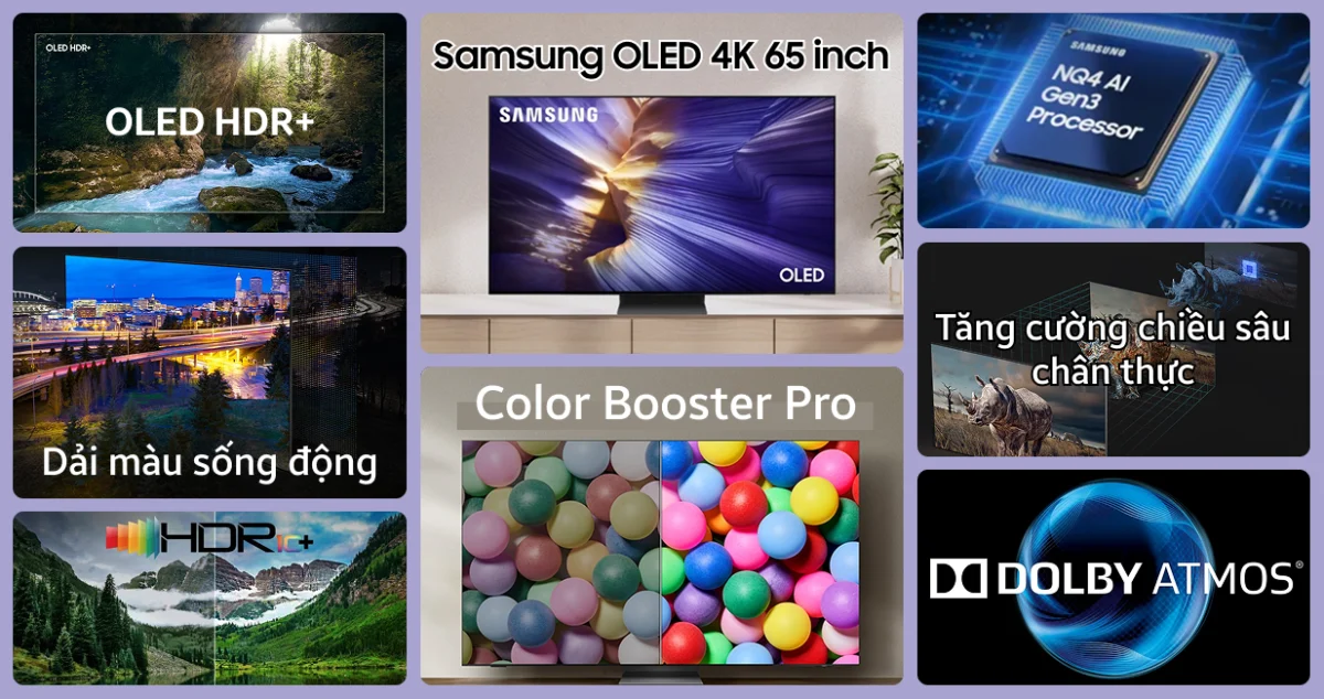 Tivi OLED Samsung 65 inch QA65S90F 4K Vision AI - tấm nền QD-OLED viền siêu mỏng