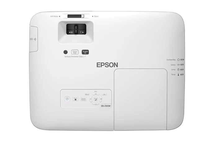 Mặt trên máy chiếu Epson EB-2165W - bảng điều khiển, núm chỉnh zoom và lấy nét