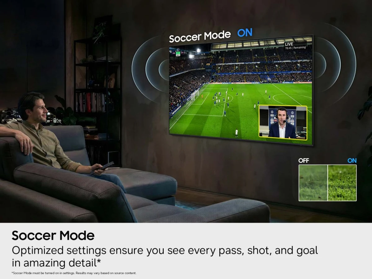 Tivi Samsung M70H Mini-LED 4K Vision AI đặt trong phòng khách