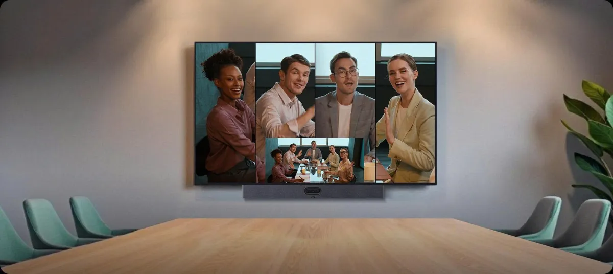 AI IntelliFocus tự động theo dõi và cận cảnh người nói trên Yealink MeetingBar A50 Yealink MeetingBar A50 IntelliFocus AI camera tracking phòng họp lớn