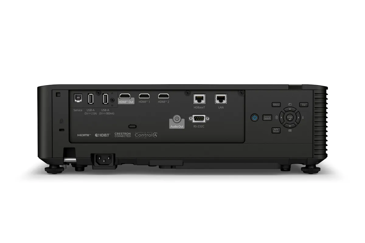 Cụm cổng kết nối HDMI, HDBaseT phía sau Epson EB-L695SU Mặt sau máy chiếu Epson EB-L695SU với cổng HDMI và HDBaseT