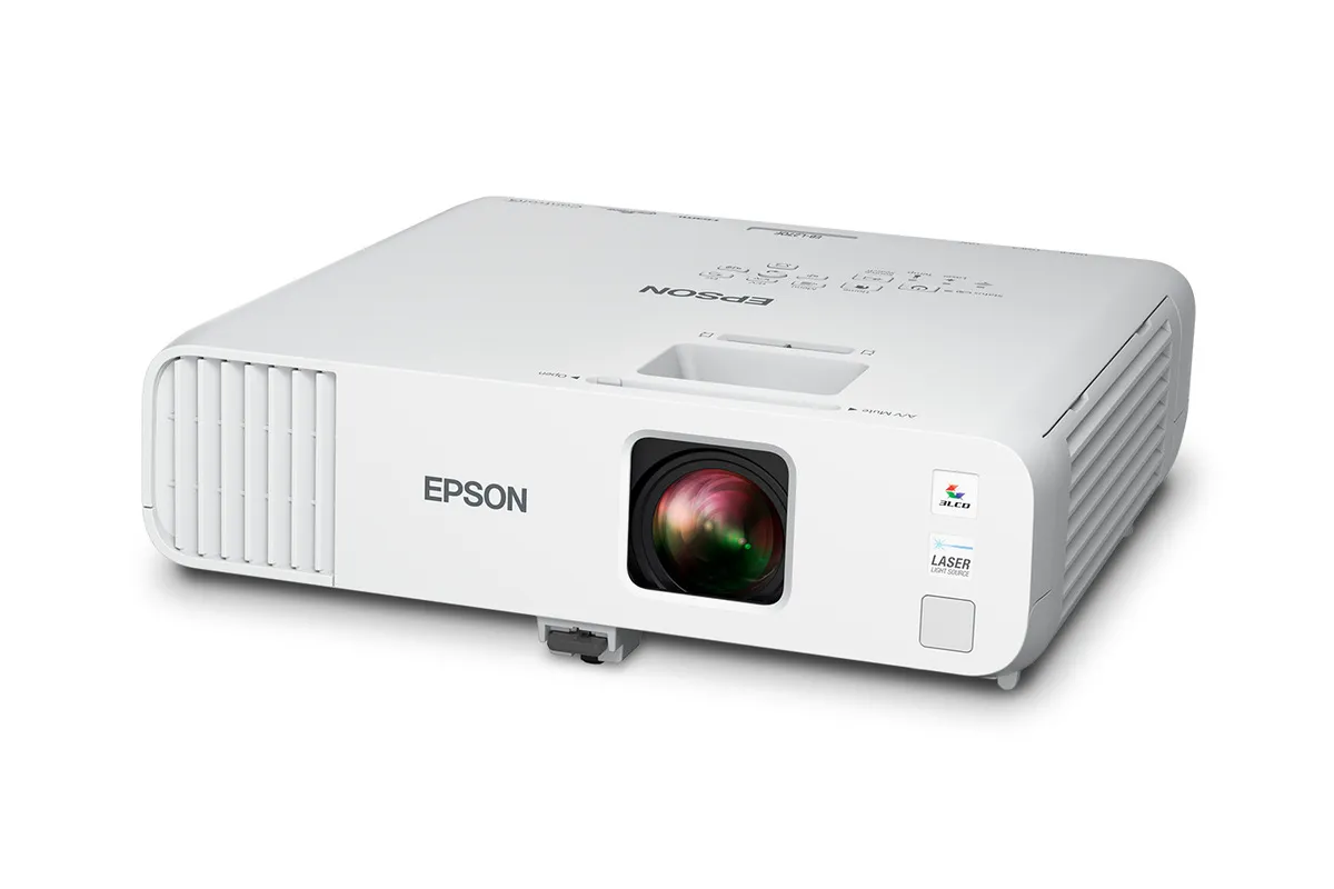 Thiết kế thân máy gọn của Epson EB-L270F Máy chiếu Epson EB-L270F góc nghiêng trên bên trái