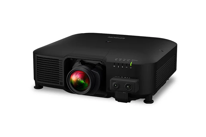 Máy chiếu Epson EB-PU2010B góc nghiêng - thân đen nhỏ gọn dòng EB-PU, cảm biến NFC lắp đặt nhanh