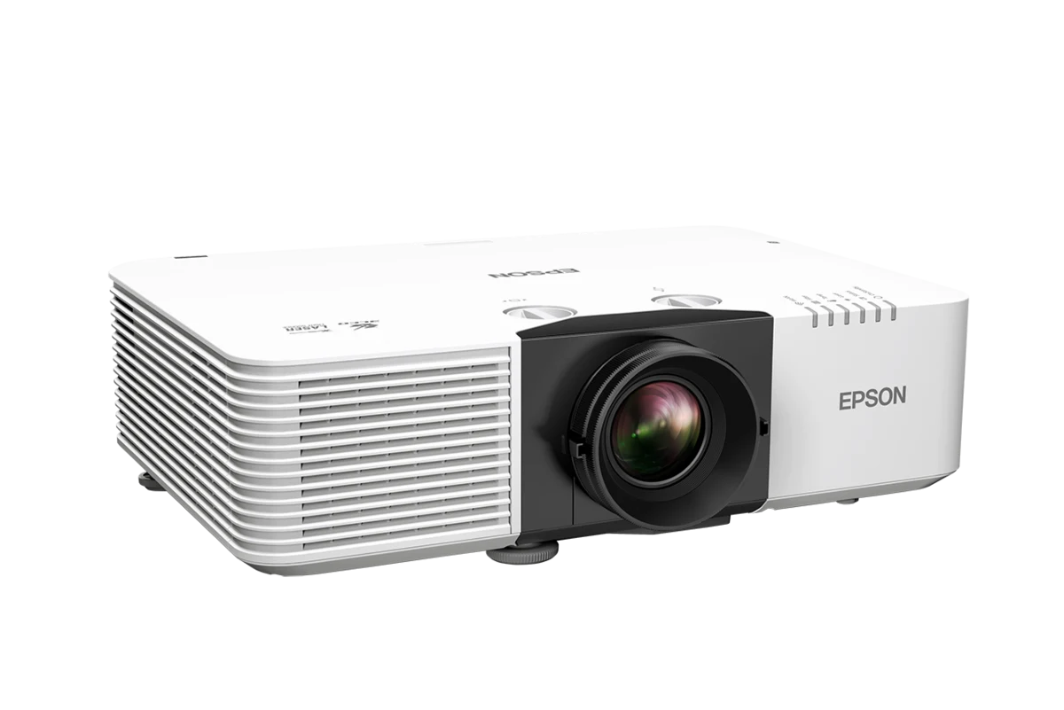Máy chiếu Laser Epson EB-L890U góc nghiêng trái - thân trắng lắp đặt hội trường lớn