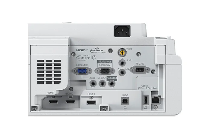 Epson EB-770F cổng kết nối - 3 HDMI, 2 VGA, Composite, mic, USB, LAN