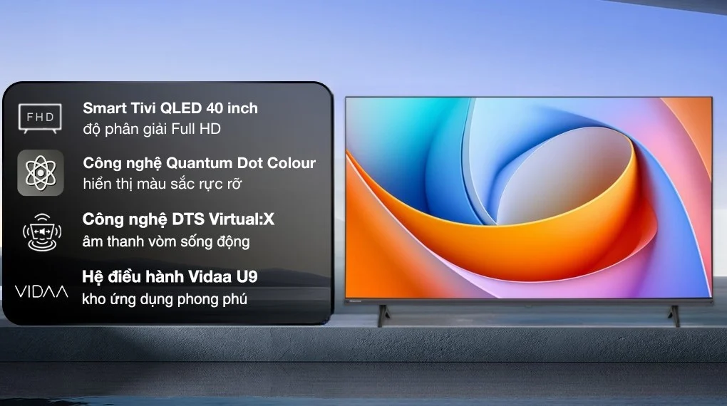 Smart Tivi QLED Hisense FHD 40 inch 40Q5S - thiết kế viền mỏng cho phòng nhỏ