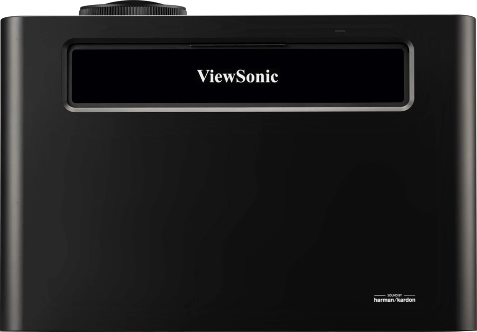Mặt trên máy chiếu ViewSonic X2-4K PRO - thương hiệu ViewSonic và loa Harman Kardon