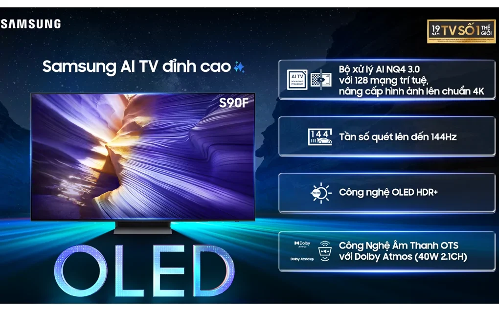 Tivi Samsung QA77S90F màn OLED tự phát sáng, tương phản vô hạn, màu rực rỡ