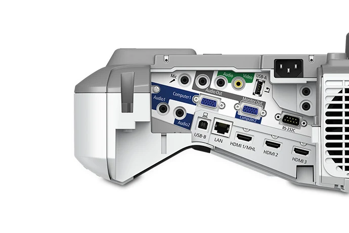Cổng kết nối Epson EB-685Wi - 3 HDMI, 2 VGA Computer In, Monitor Out, LAN, USB-A/B, Mic, RS-232C