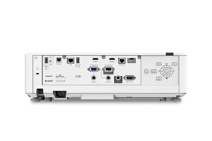 Cổng kết nối phong phú gồm HDBaseT trên máy chiếu Epson EB-L530U Mặt sau máy chiếu Epson EB-L530U với cổng kết nối HDMI, HDBaseT, LAN