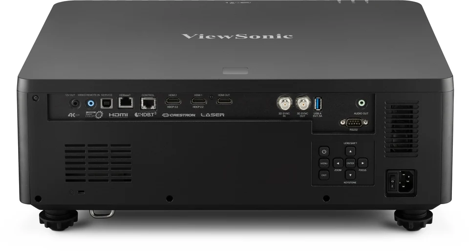 Cổng kết nối máy chiếu ViewSonic LS950-4K - HDBaseT, 2 HDMI 2.0 HDCP 2.2, HDMI out, 3D Sync BNC, USB-A, RS-232, RJ45 LAN, lens shift