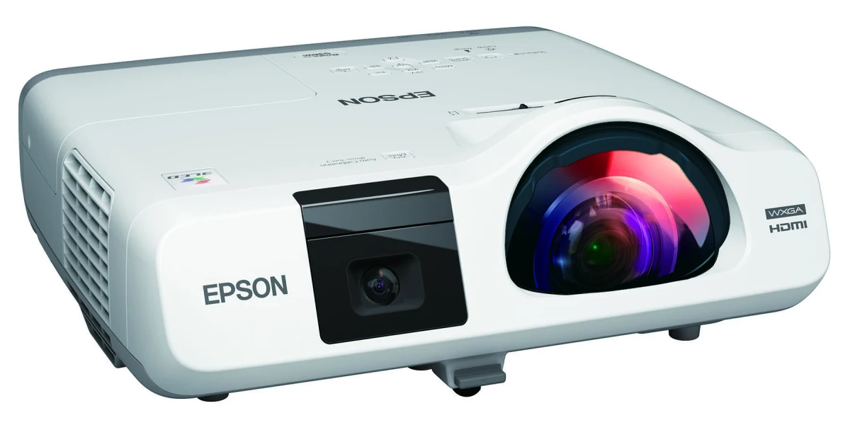 Máy chiếu Epson EB-536Wi góc nghiêng phải - thân máy trắng, cảm biến cảm ứng chạm và bút, công nghệ 3LCD WXGA