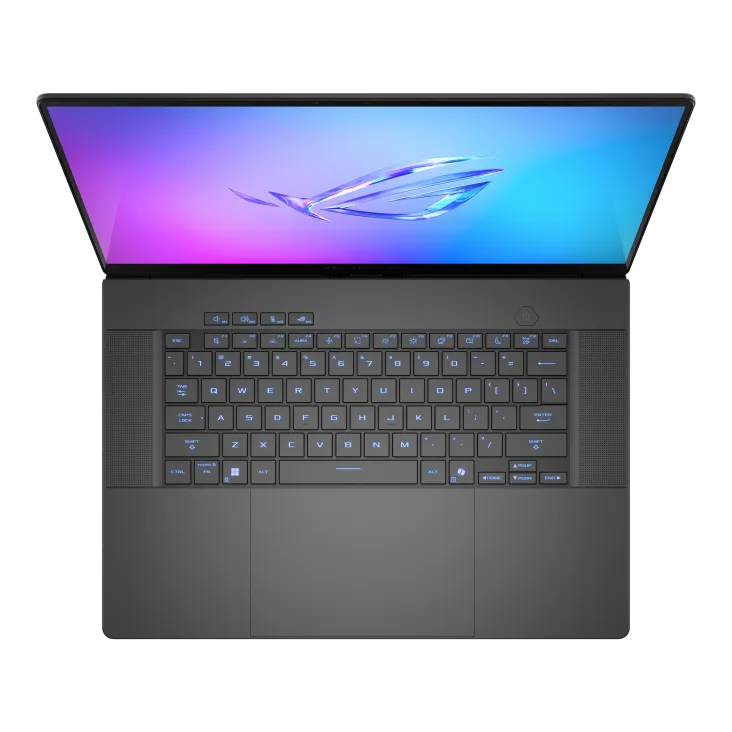 ASUS ROG Zephyrus G16 2025 GU605 thiết kế vỏ nhôm CNC mỏng nhẹ Laptop ASUS ROG Zephyrus G16 2025 GU605 màu Eclipse Gray mở góc nghiêng